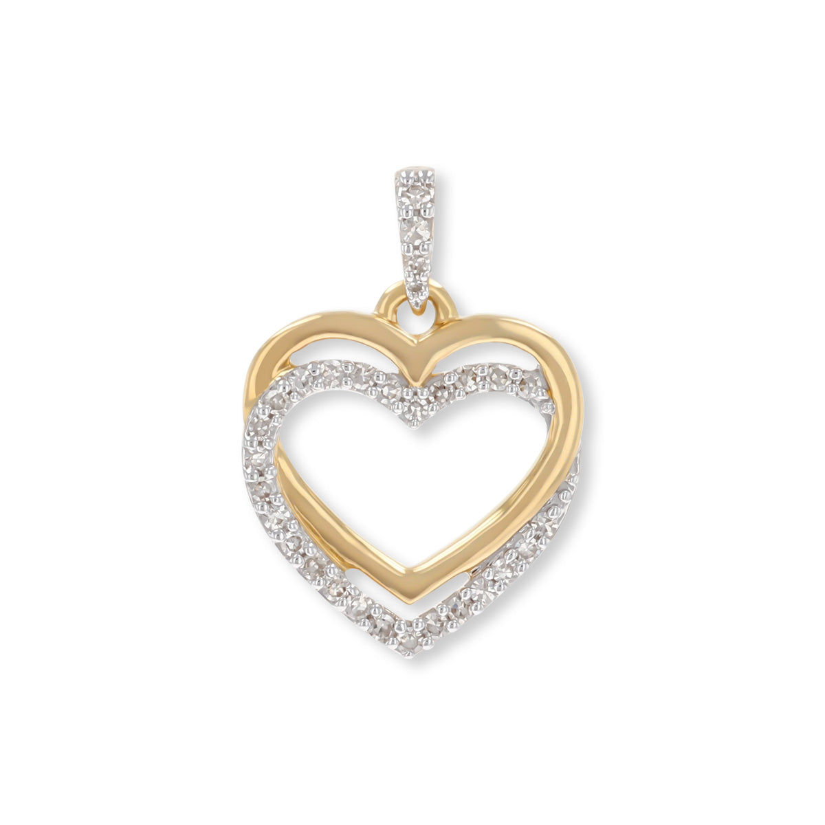 9ct Yellow Gold Double Heart Diamonds Set Pendant