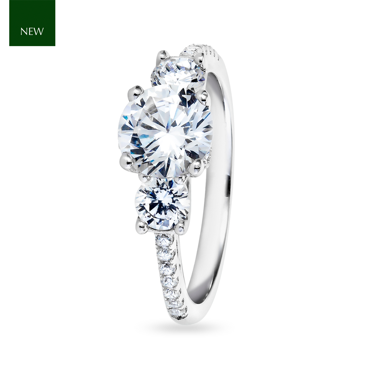 Sterling Silver Round Shaped Cubic Zirconia Trilogy Ring