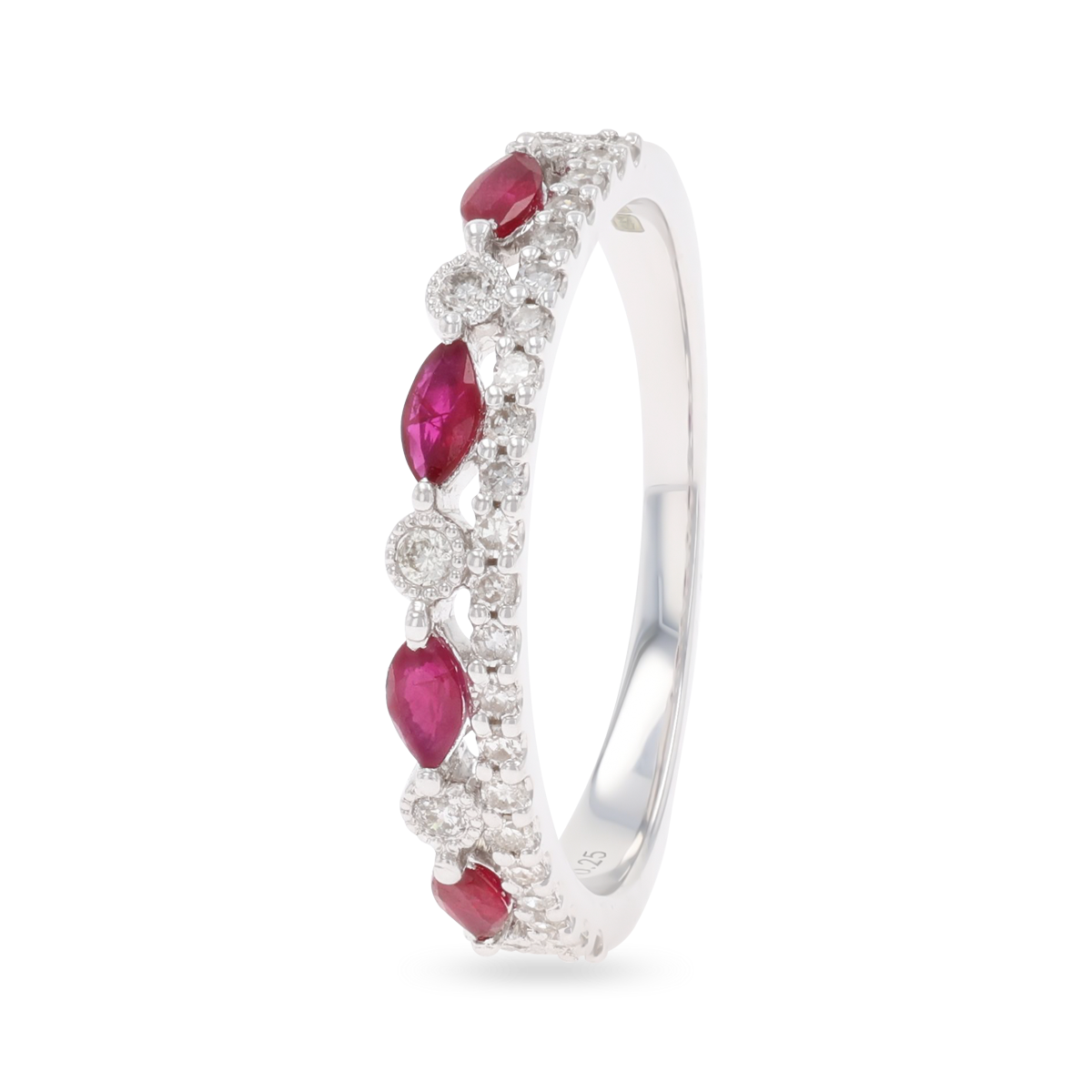 9ct White Gold Marquise Shaped Ruby & Diamond Ring
