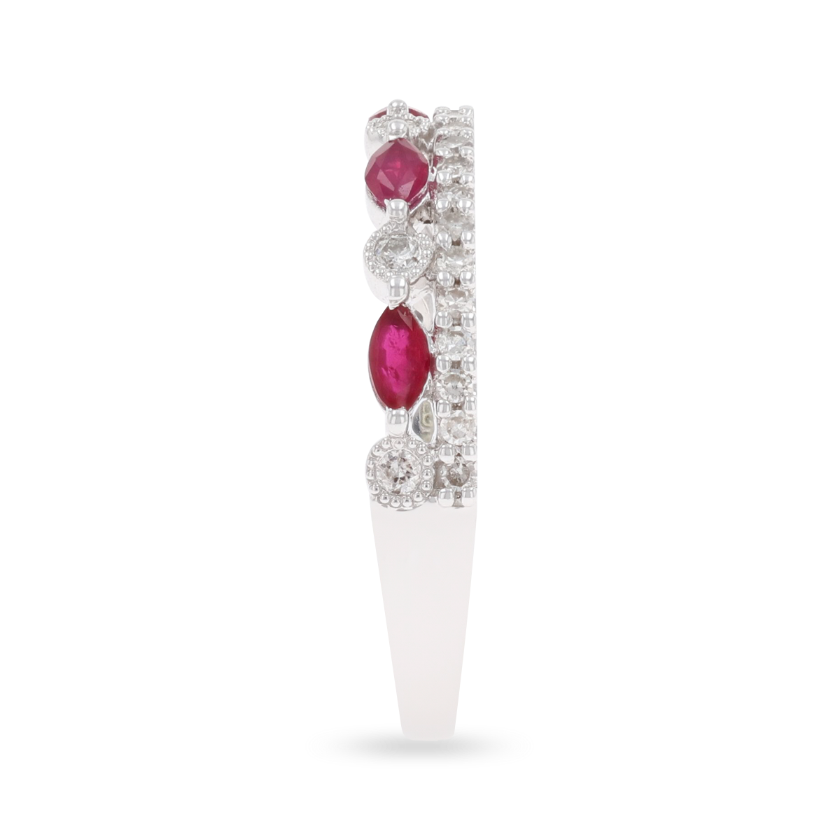 9ct White Gold Marquise Shaped Ruby & Diamond Ring