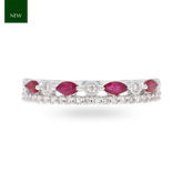 9ct White Gold Marquise Shaped Ruby & Diamond Ring
