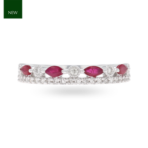 9ct White Gold Marquise Shaped Ruby & Diamond Ring