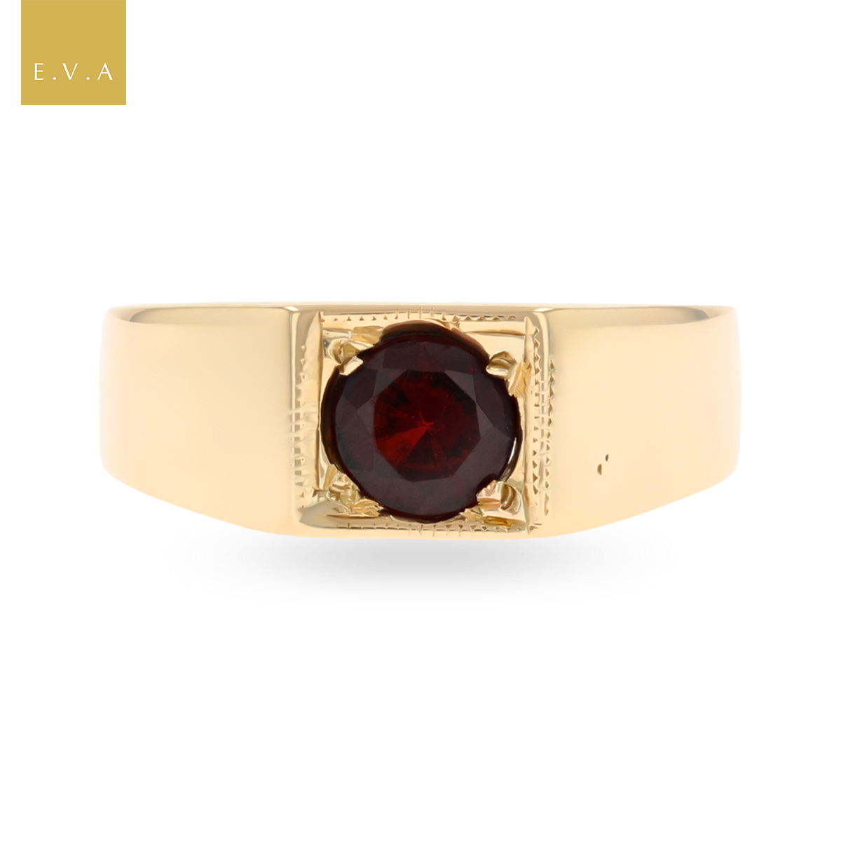 9ct Yellow Gold Garnet Set Signet Ring