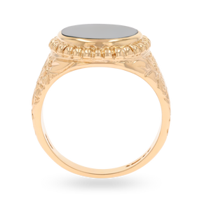 9ct Yellow Gold Oval Shaped Bloodstone Engraved Signet Ring
