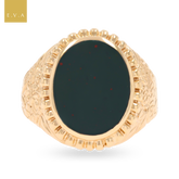 9ct Yellow Gold Oval Shaped Bloodstone Engraved Signet Ring