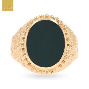 9ct Yellow Gold Oval Shaped Bloodstone Engraved Signet Ring