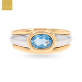 9ct Two Colour Gold Oval Shaped Blue Topaz Signet Ring