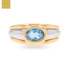 9ct Two Colour Gold Oval Shaped Blue Topaz Signet Ring