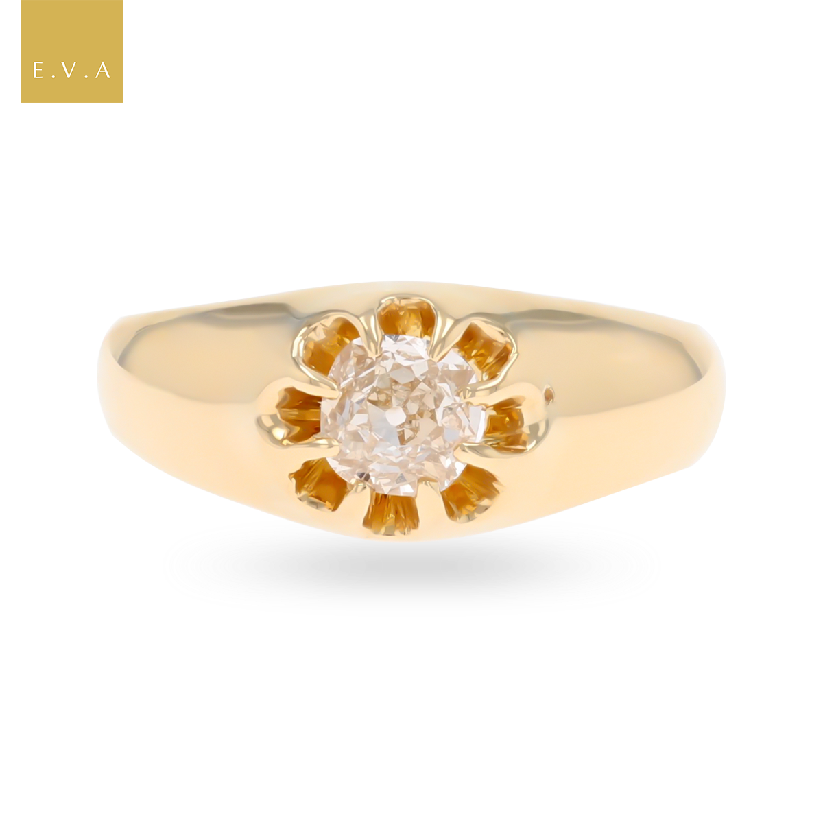 18ct Yellow Gold Old Mine Cut Diamond Set Gypsy Ring