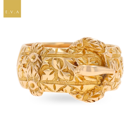 18ct Yellow Gold Chased Edwardian Buckle Ring