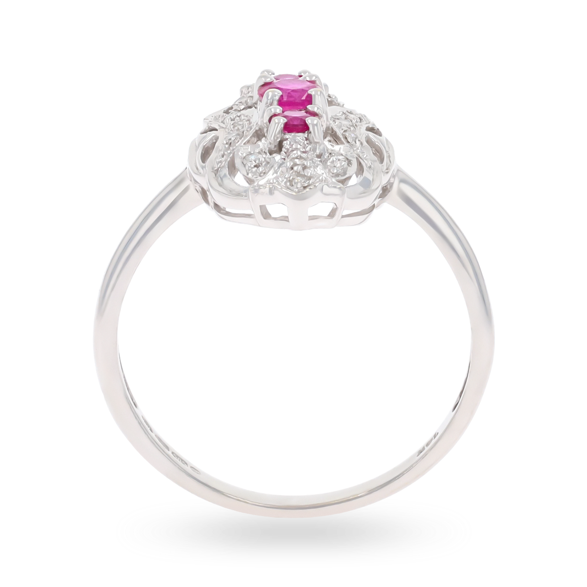14ct White Gold Ruby & Diamond Navette Ring