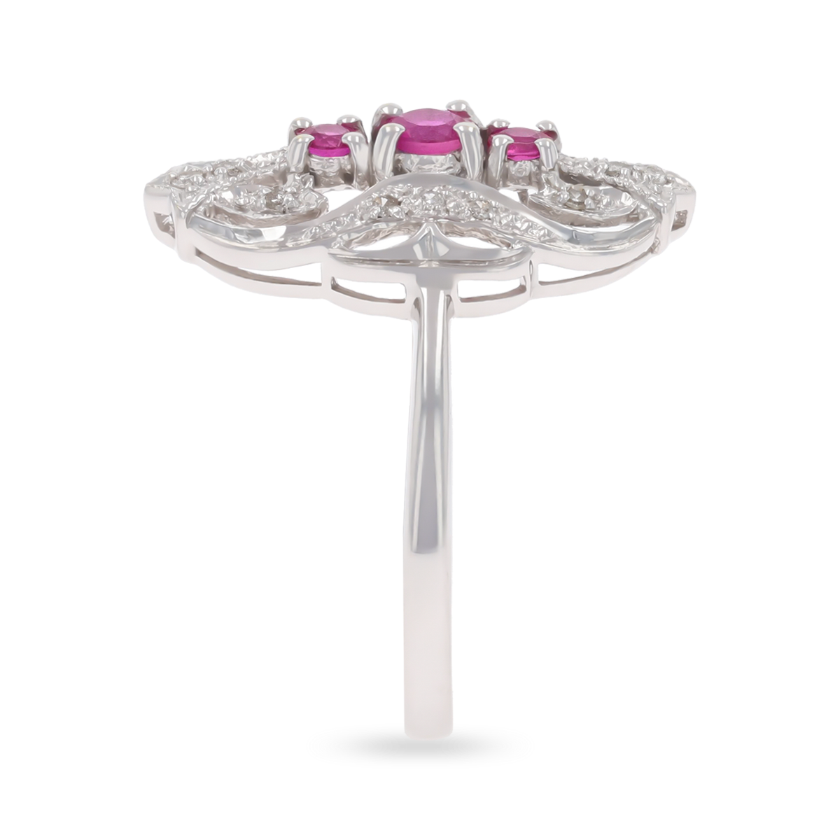 14ct White Gold Ruby & Diamond Navette Ring