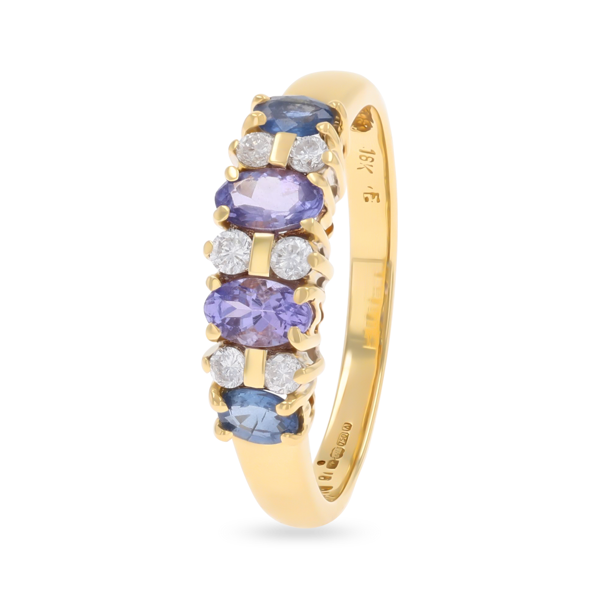 18ct Yellow Gold Tanzanite, Sapphire & Diamond Set Ring