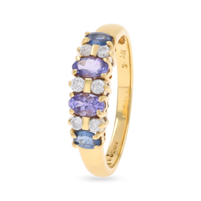 18ct Yellow Gold Tanzanite, Sapphire & Diamond Set Ring