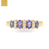 18ct Yellow Gold Tanzanite, Sapphire & Diamond Set Ring