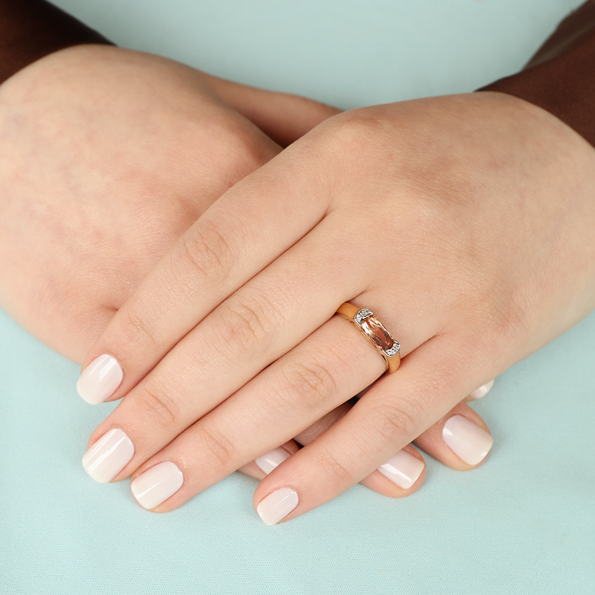 Model wears 18ct Yellow Gold Imperial Topaz & Diamond Ring