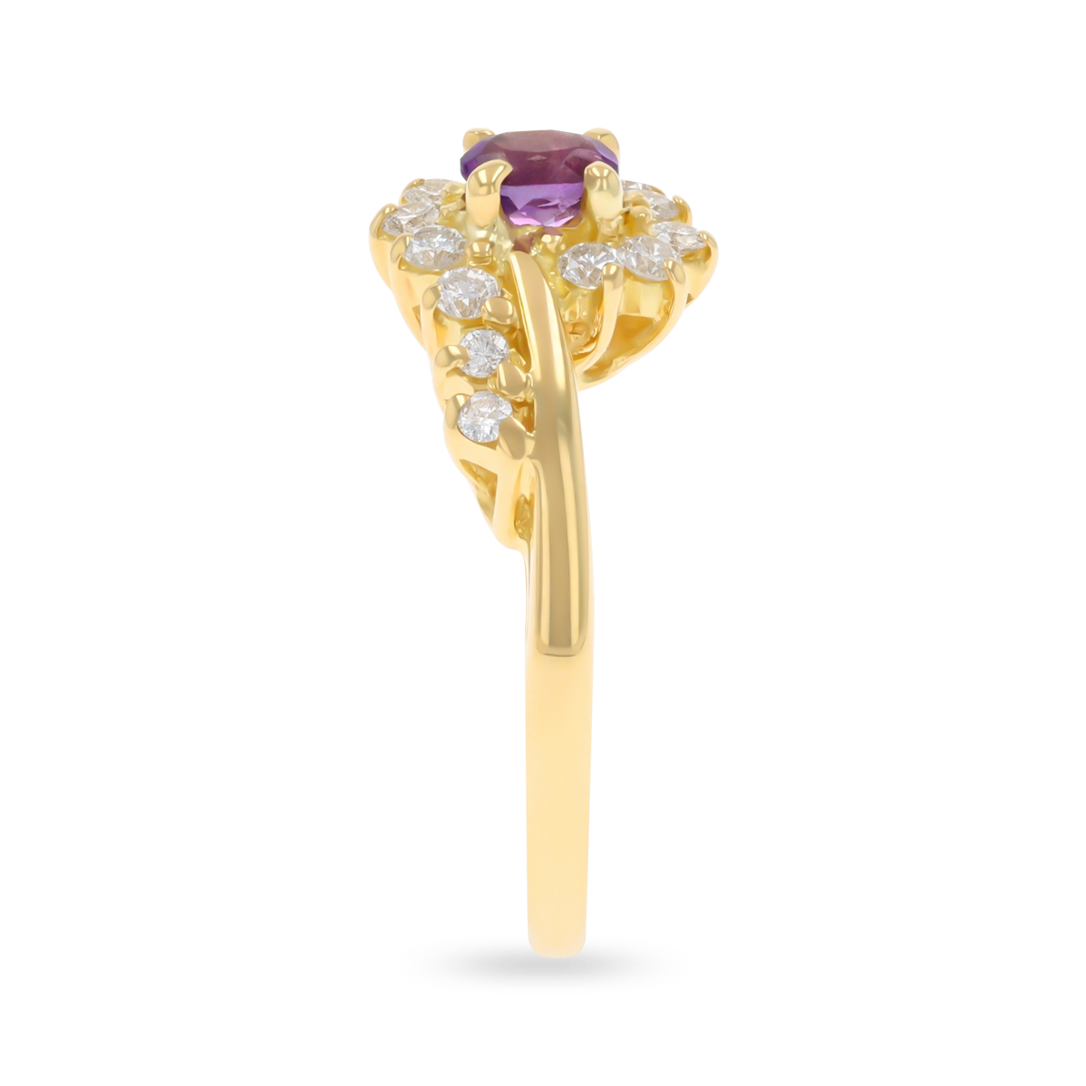 18ct Yellow Gold Amethyst & Diamond Twist Ring
