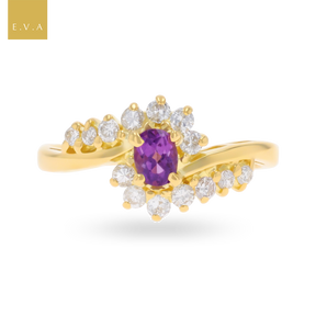 18ct Yellow Gold Amethyst & Diamond Twist Ring