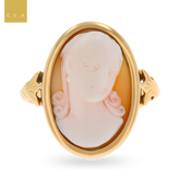 Un-hallmarked 18ct Yellow Gold Oval Shaped Shell Cameo Bezel Set Ring