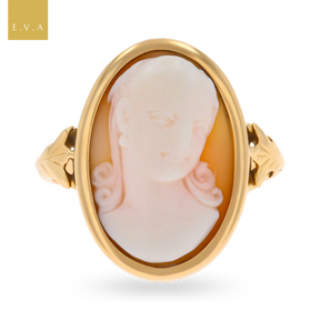 Un-hallmarked 18ct Yellow Gold Oval Shaped Shell Cameo Bezel Set Ring