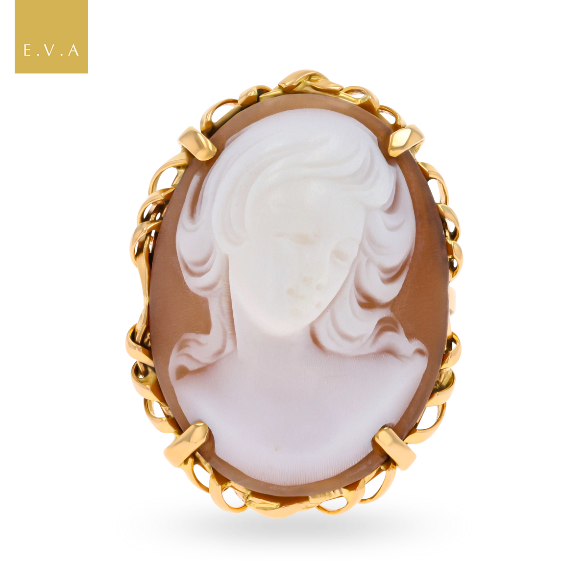 Un-hallmarked 18ct Yellow Gold Oval Shaped Shell Cameo Ribbon Cage Ring