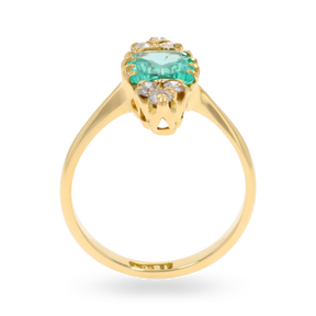 Un-hallmarked 18ct Yellow Gold Emerald & Old Cut Diamond Navette Ring