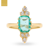 Un-hallmarked 18ct Yellow Gold Emerald & Old Cut Diamond Navette Ring