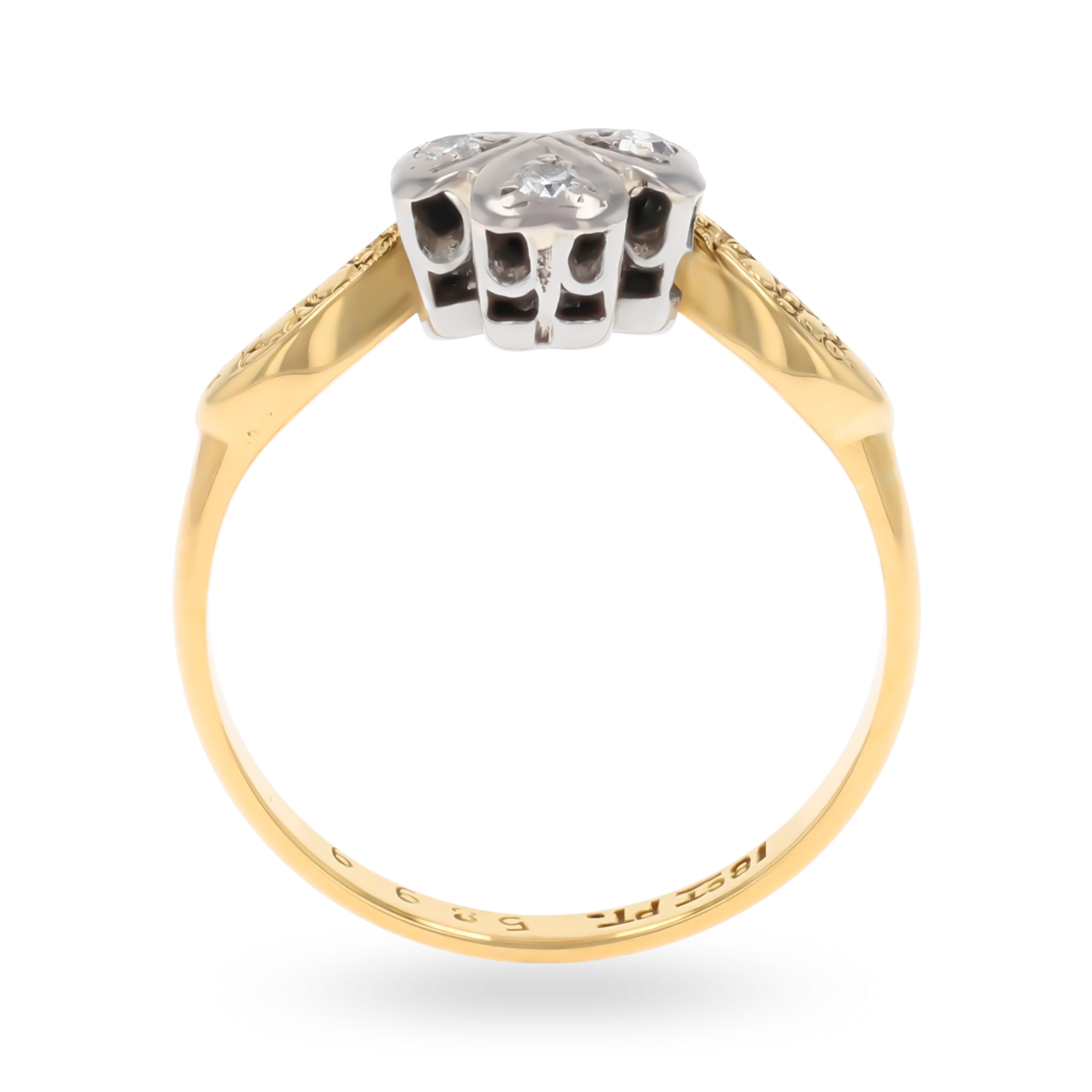 18ct Yellow Gold & Platinum Diamond Trefoil Antique Ring