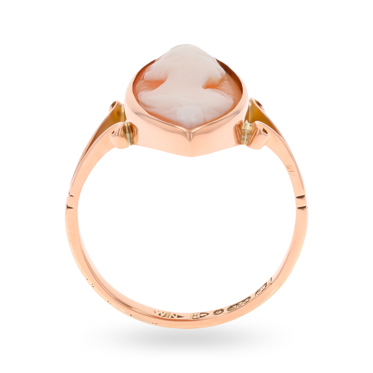 9ct Rose Gold Marquise Shaped Cameo Art Deco Ring