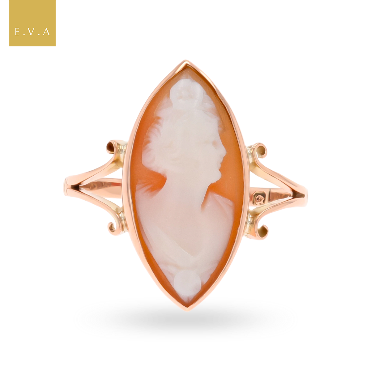 9ct Rose Gold Marquise Shaped Cameo Art Deco Ring