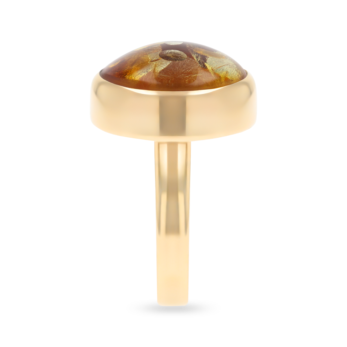 9ct Yellow Gold Round Cabochon Amber Ring