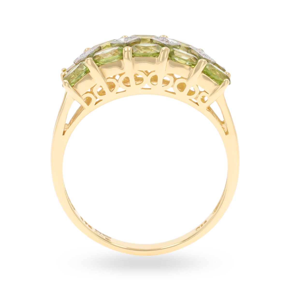 9ct Yellow Gold Two Row Peridot & Diamond Dress Ring