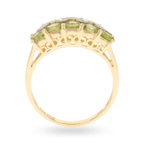 9ct Yellow Gold Two Row Peridot & Diamond Dress Ring