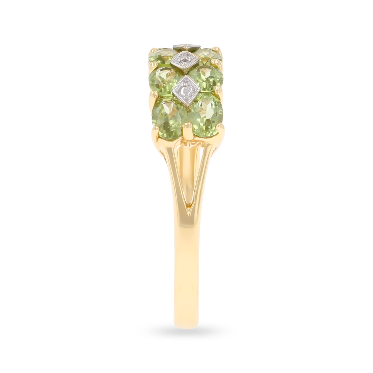 9ct Yellow Gold Two Row Peridot & Diamond Dress Ring