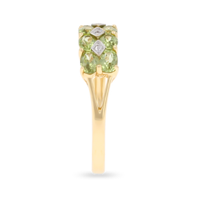 9ct Yellow Gold Two Row Peridot & Diamond Dress Ring