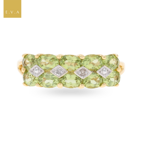 9ct Yellow Gold Two Row Peridot & Diamond Dress Ring