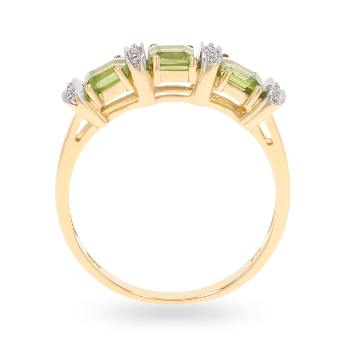 9ct Yellow Gold Carré Cut Peridot & Diamond Dress Ring