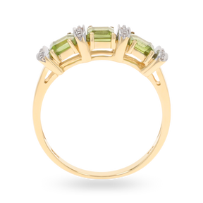 9ct Yellow Gold Carré Cut Peridot & Diamond Dress Ring