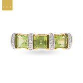 9ct Yellow Gold Carré Cut Peridot & Diamond Dress Ring