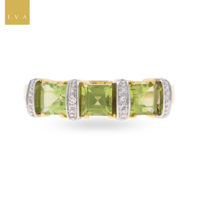 9ct Yellow Gold Carré Cut Peridot & Diamond Dress Ring