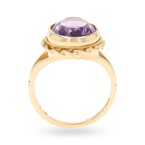 9ct Yellow Gold Oval Shaped Amethyst Rope Edge Dress Ring