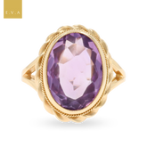 9ct Yellow Gold Oval Shaped Amethyst Rope Edge Dress Ring