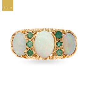 9ct Yellow Gold Opal & Emerald Dress Ring
