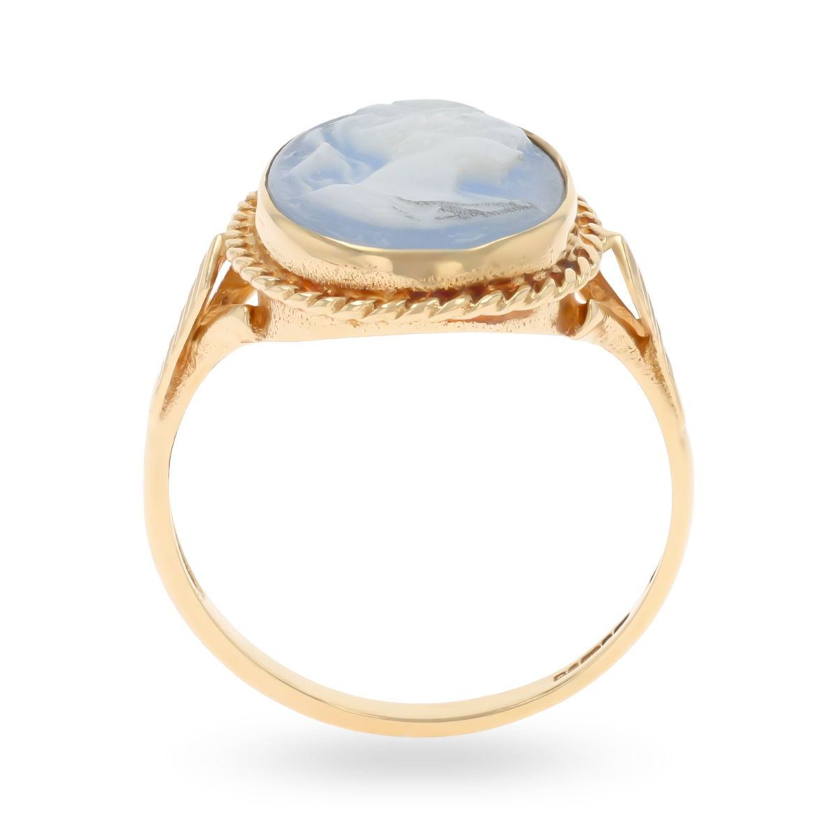 9ct Yellow Gold Oval Shaped Blue Cameo Rope Edge Dress Ring