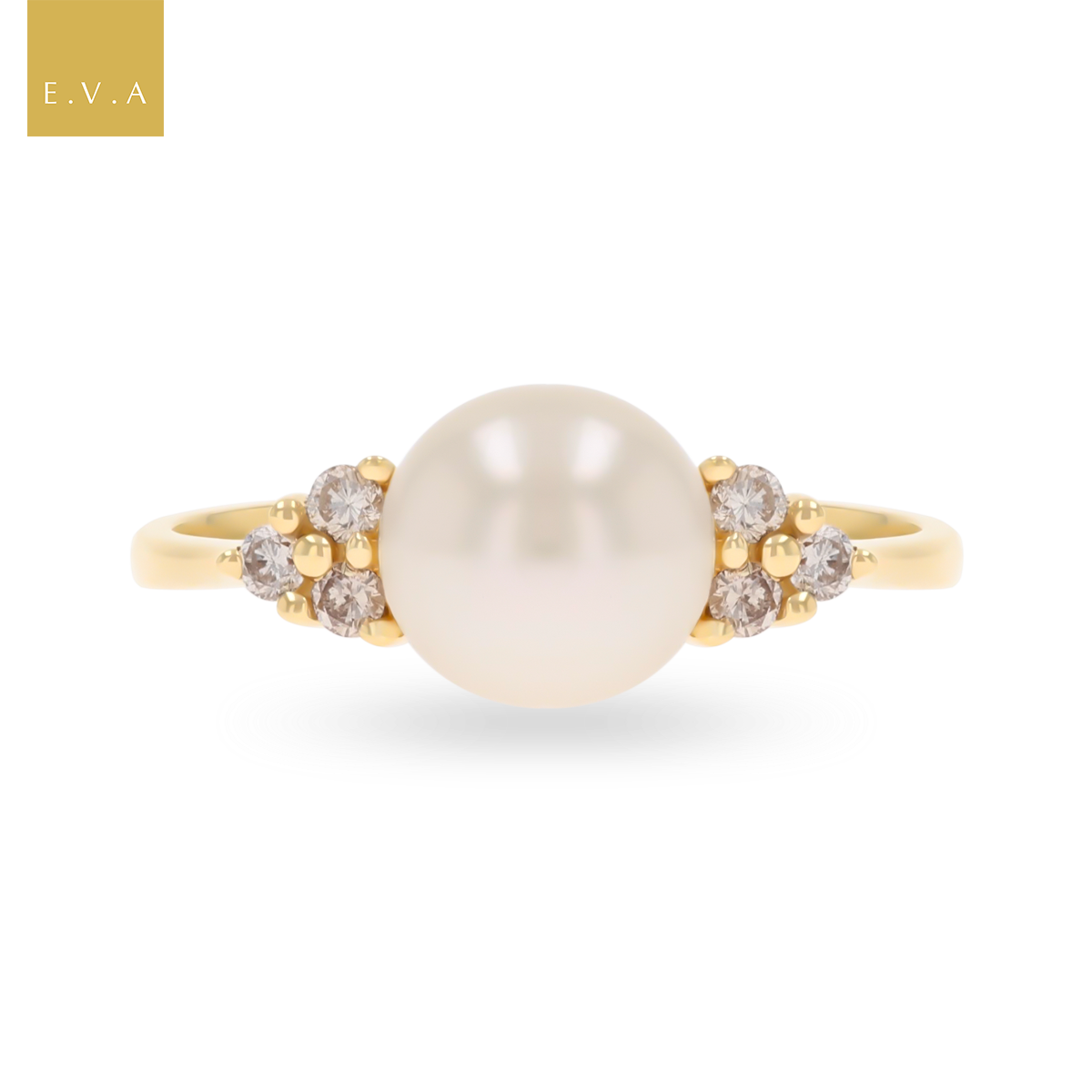 9ct Yellow Gold Cultured Pearl & Diamond Trefoil Ring