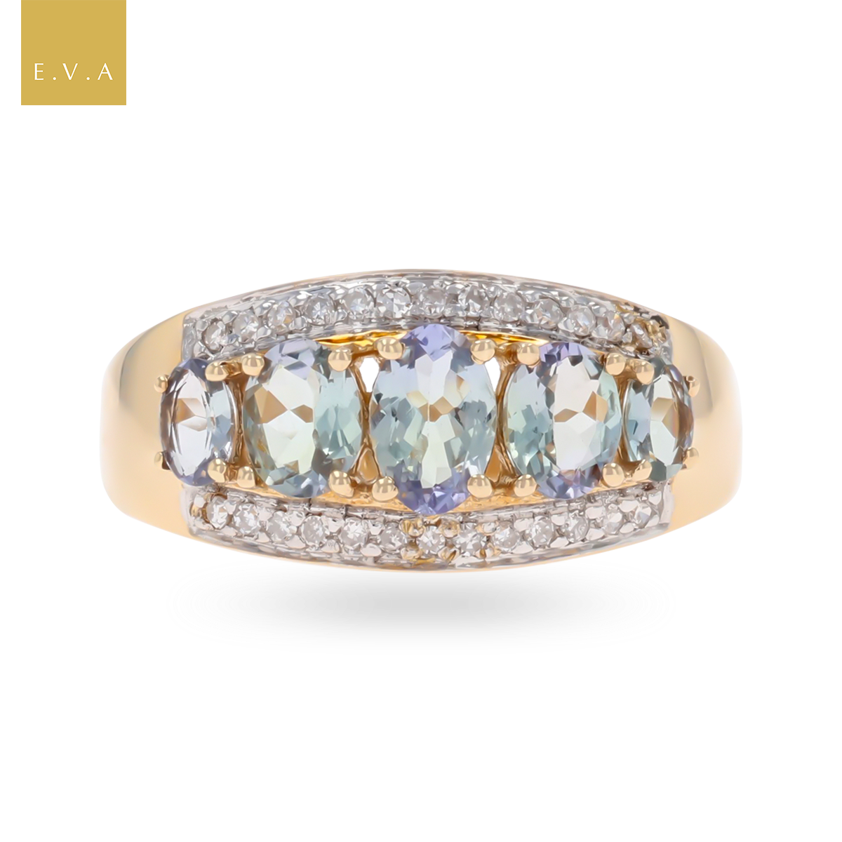 9ct Yellow Gold Bi Colour Tanzanite & Diamond Ring