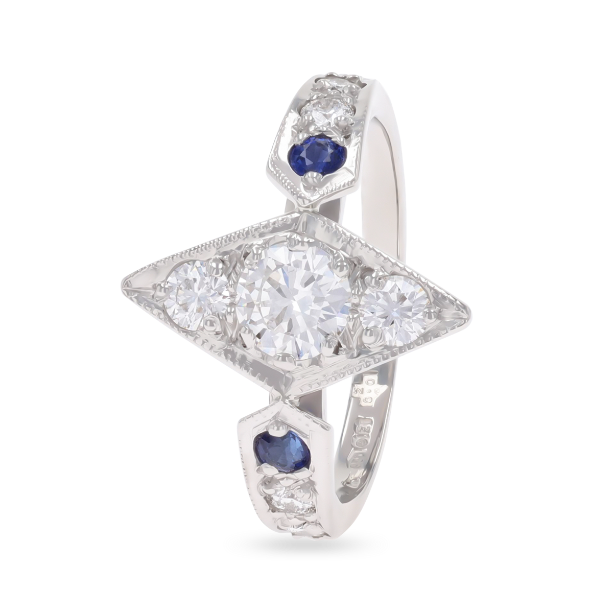 Platinum Diamond & Sapphire Set Kite Shaped Ring