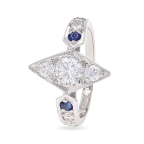 Platinum Diamond & Sapphire Set Kite Shaped Ring