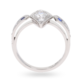 Platinum Diamond & Sapphire Set Kite Shaped Ring