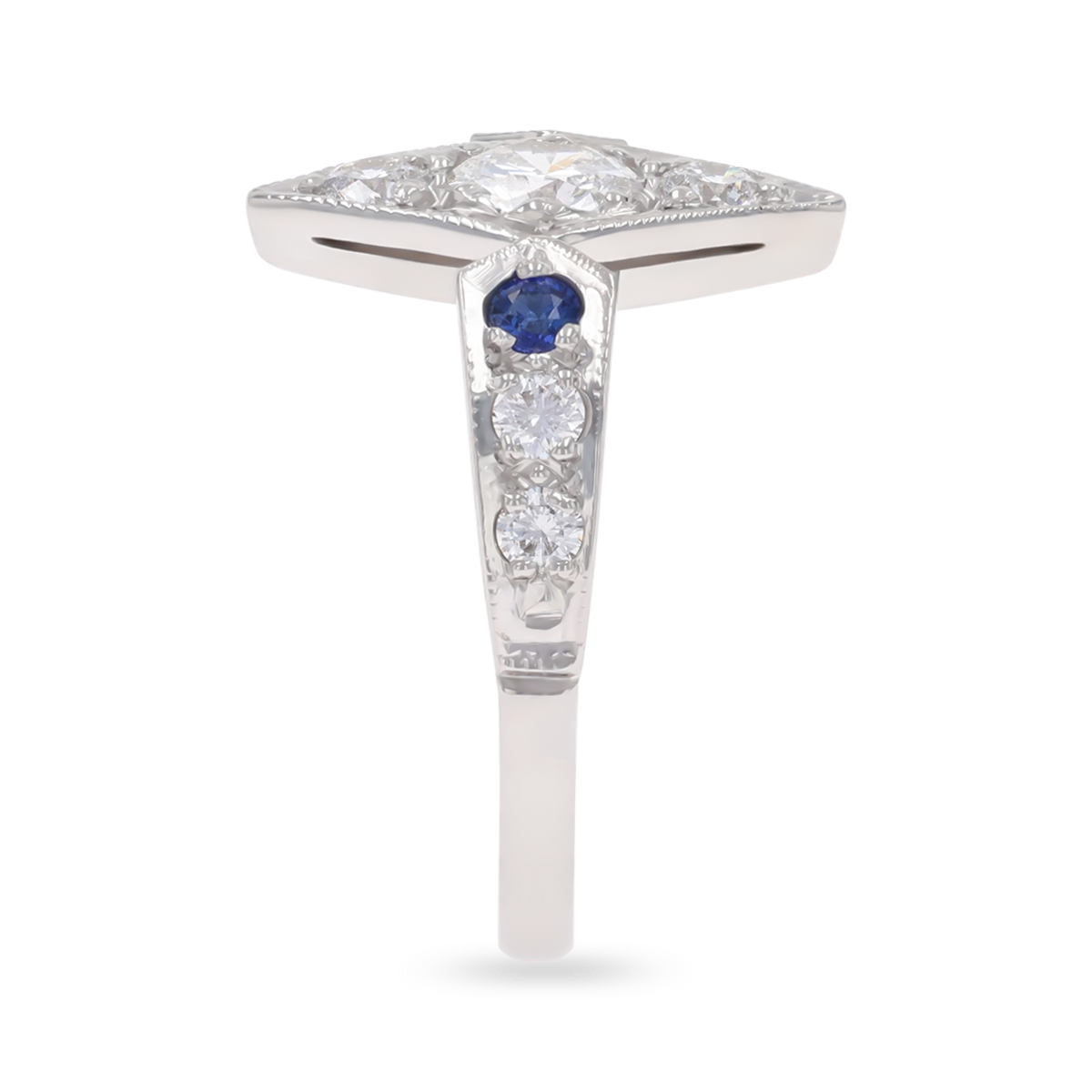 Platinum Diamond & Sapphire Set Kite Shaped Ring